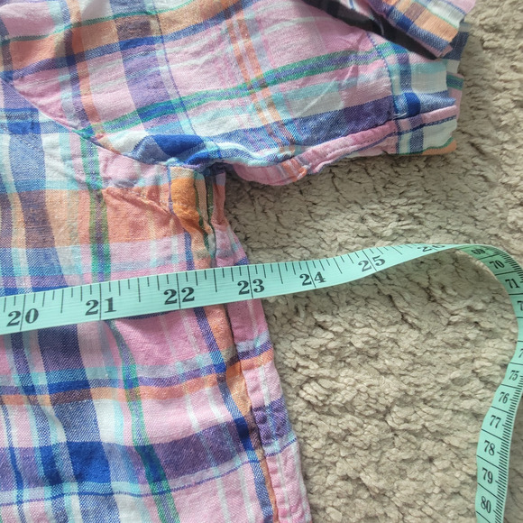 Ralph Lauren Mens L Linen Madras Plaid Short Sleeve Button Down Shirt - Picture 6 of 9